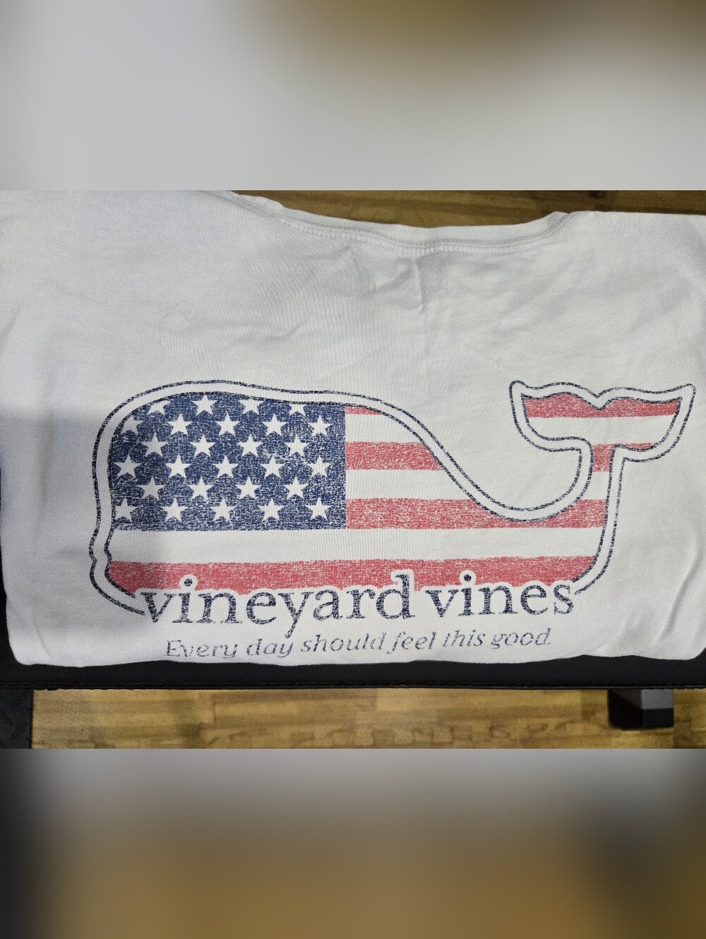 Vineyard Vines White Tee with American Flag Whale